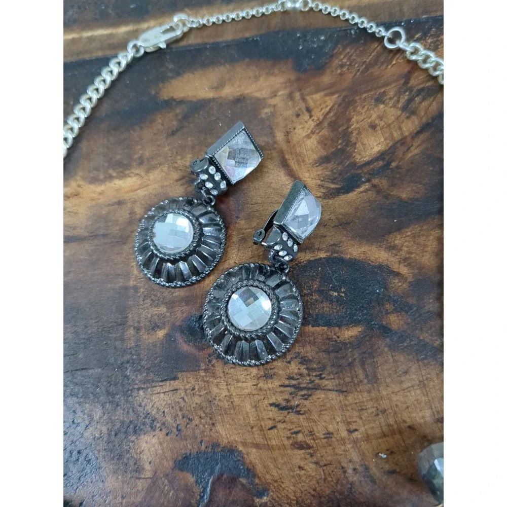 Matching Necklace &‎ Earrings, Grey Beaded, Silver Pendants